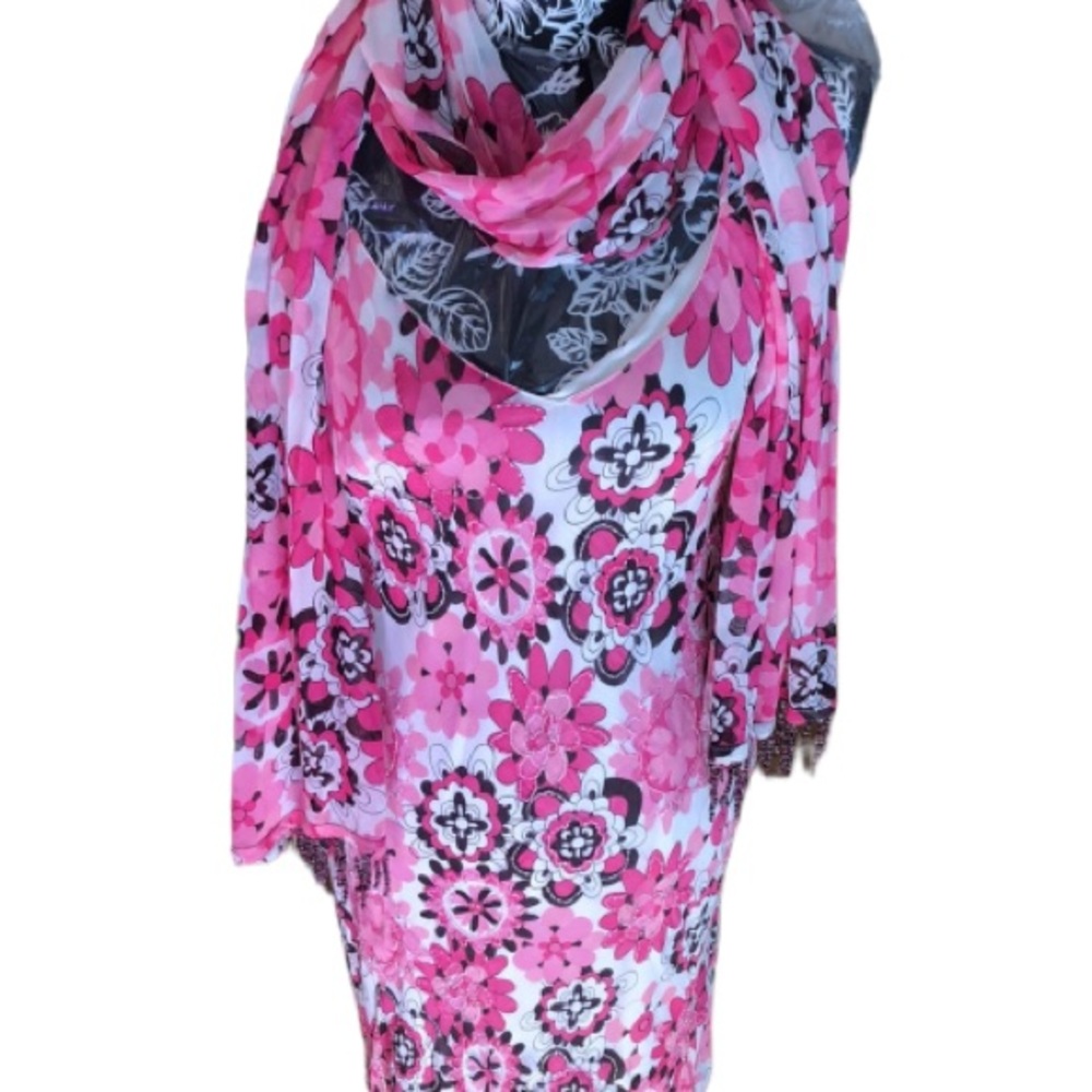 Kaktus large Pink print sleeveless maxi dress matching scarf bead embellished